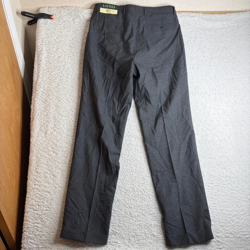 NEWLauren Ralph Lauren Mens Pleated Dress Pants Charcoal Gray 34W x 34L Wool